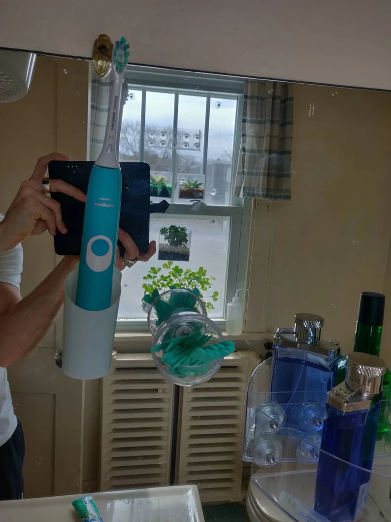 Toothbrush Holder - Mirror Attaching Via Suction Cups -