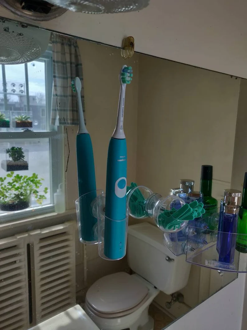 Toothbrush Holder - Mirror Attaching Via Suction Cups -